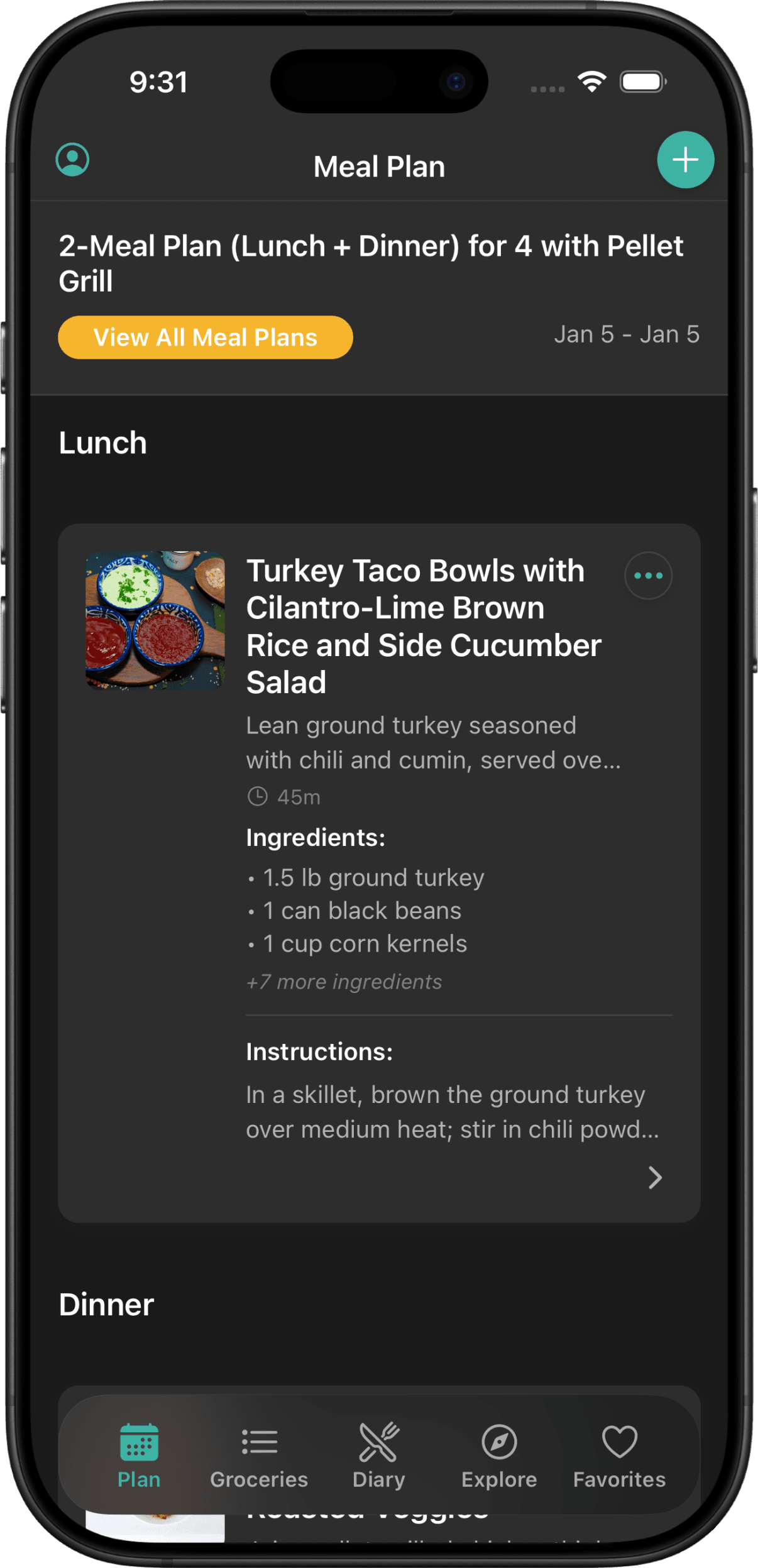 Recipe management screen showing organized recipes